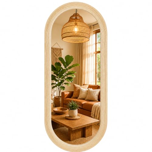 CAVINHOME 20" x 52" Oval Full Length Wall Mirror, Bamboo Strip Frame