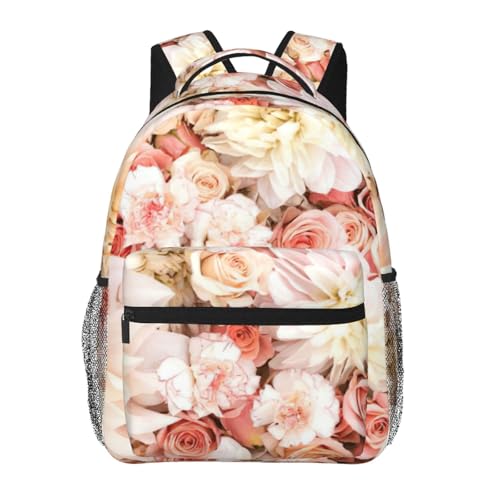 Mochila diaria casual de flores blancas de 20x29x40 cm para viajes