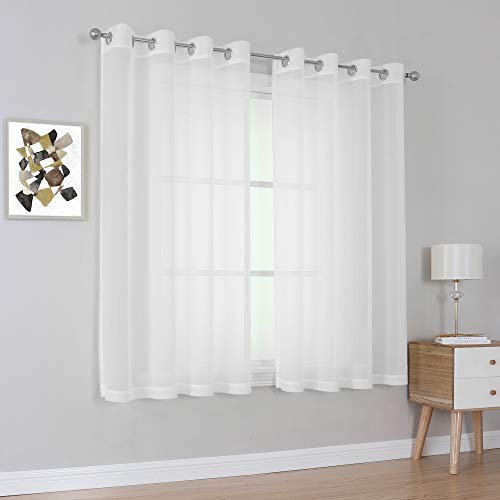 Keqiaosuocai Pure White Sheer Curtains For Windows 63 Inch Length - Grommet Voile Textured Soft & Lightweight Window Dressing For Bedroom Decor,W54 X L63, 2 Pieces #TOP1