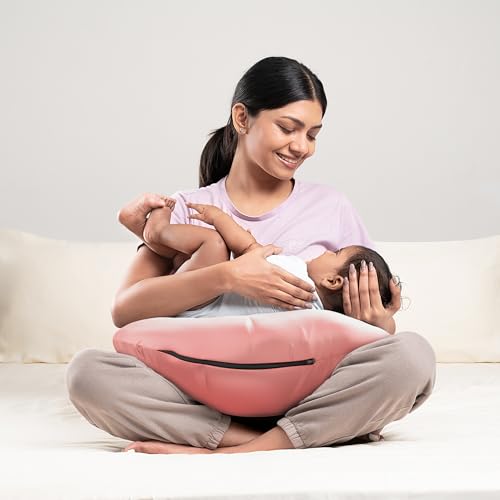 Image of Wakefit Nursing Pillow for Breastfeeding & Baby Care | 5 in 1 Feeding Pillow with Removable Cover | Super Soft & Machine Washable Velvet Cover | Pink