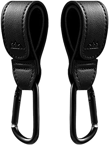 MoBearer | Stroller Hooks Bag Hooks for Hanging Diaper Bags Multipurpose Hooks for Grocery Shopping ​Bags Premium Vegan Leather Pram Straps 2Pcs Baby Stroller Hooks