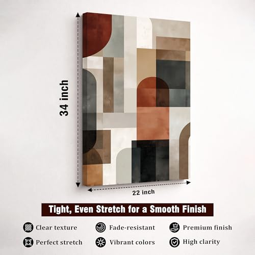 Image of Boho Abstract Stretched Canvas Painting For Living Room | Multicolor Abstract Stretched Canvas Wall Art For Livingroom Home Decor, Bedroom, Hallway's, Office, Hotel - 56x86 cm