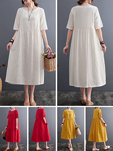 Mingzhe Vestido feminino solto com bolsos manga curta vestido casual de férias vermelho 2XL