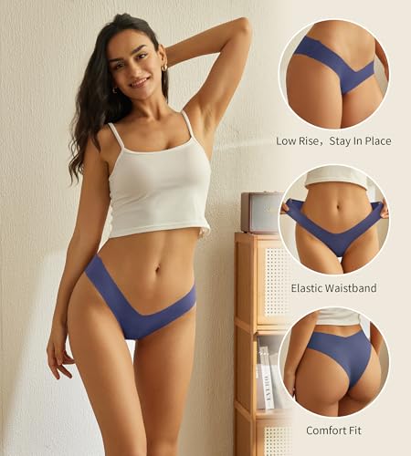 Image of Beafulrab Women Seamless Underwear Soft No Show Stretch Bikini Invisibles Hipster V Cut Panties 6 pack
