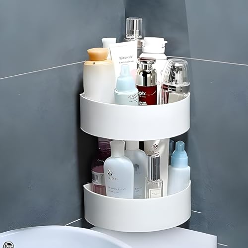 Image of Bathroom and Kitchen Storage Shelf Wall Mounted Utility Rack White Plastic Classic Style Self-Adhesive Installation (Pack of 4)