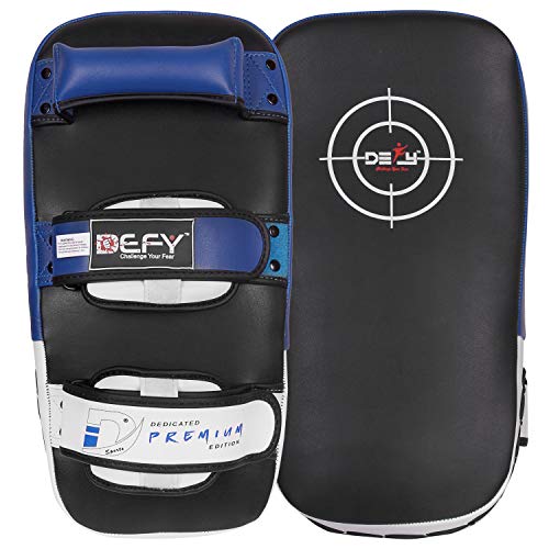 DEFY MMA Strike Shield Curved Training Thai Pad Kick Focus Target Boxing Punching (Pair) (Blue/Black)