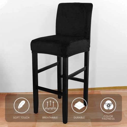 Image of SearchI Velvet Bar Stool Covers Set of 4, Stretch Washable Barstool Seat Covers, Counter Height Chair Covers for Kitchen Dining Room Cafe (Velvet Black)