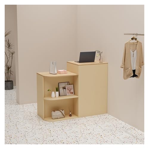 Moderno escritorio de recepción con cajón con cerradura, escritorio frontal para venta al por menor o salón, mesa simple para vestíbulo, oficina o tienda, diseño compacto para un uso eficiente