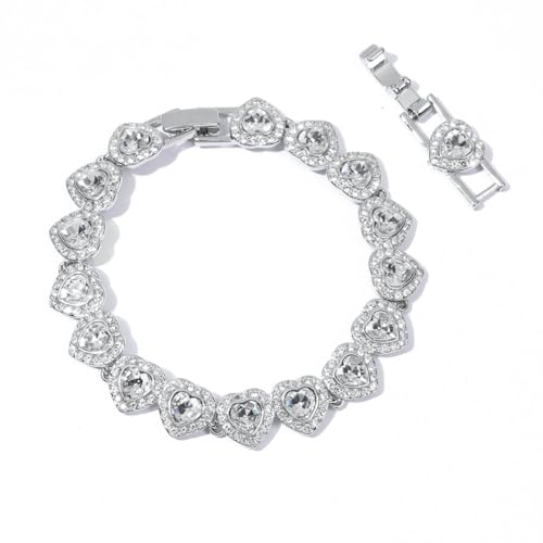 Elegant Heart Bracelet - 18K White Gold Plated Alloy 17-19cm (Adjustable), Sparkling Crystal Heart Charm, Romantic Jewelry for Women, Valentine's Day/Wedding/Birthday Gift