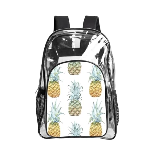 Sac à livres transparent imprimé ananas en PVC résistant pour plage et voyage