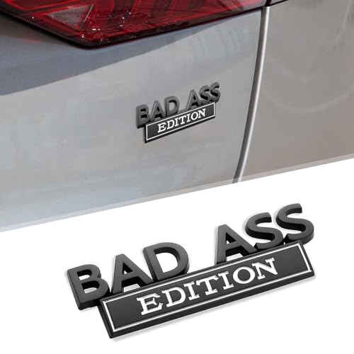 Image of 1 PC Car Fender Badge Stickers, Bad Ass Edition Alloy 3D Three-Dimensional Tailgate Front Grille Hood Anti-Rust Personalized Decoration, Exterior Modification Accessories (White & Black)