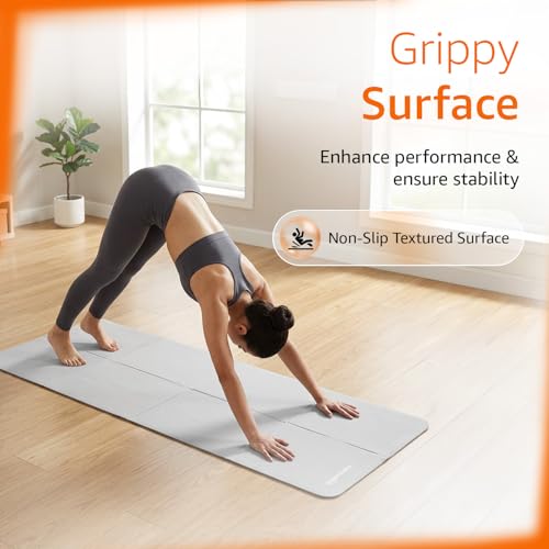Image of Amazon Basics Portable Folding TPE Yoga Mat with Carry Bag | 5 mm Thick | Anti-Slip Grippy Surface | Foldable & Travel-Friendly Design | Lightweight Exercise Mat for Yoga, Pilates, Gym & Home Workouts | 180 x 60 cm