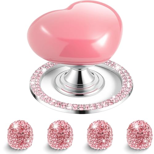 1 Set of Car Start Button Accessories Push Start Button Cover, Ceramic Heart Button, Bling Crystal Ring, 4-Pack Rhinestone Tire Valve Stem Caps, for Car Interior Accessories Thoughtful Gift for Women