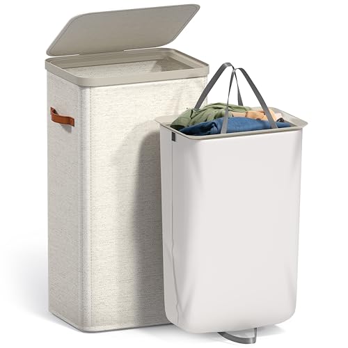 Sorbus Laundry Hamper with Lid - Collapsible Fabric Laundry Basket with Handles and Removable Laundry Bag – 26.5 Gallon (100 L) Dirty Clothes Hamper for Bedroom, bathroom and dorm (Beige) - image 1