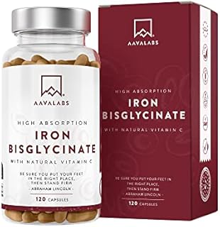 Gentle Iron Supplements for Women and Men - 42 mg Iron Tablets high Strength with Natural Vitamin C - Active Iron bisglycinate - Fatigue Supplements with high bioavailability - 120 Capsules
