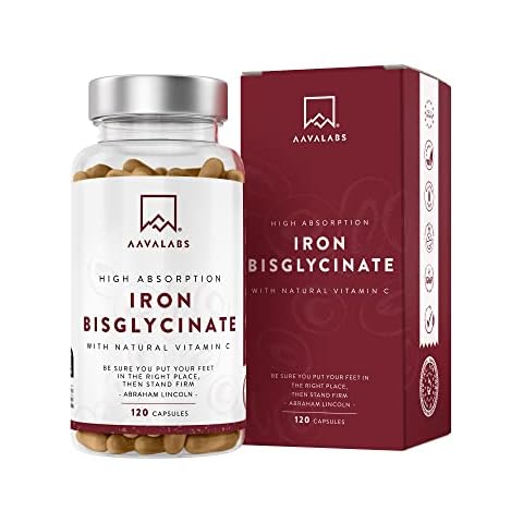 Gentle Iron Supplements for Women and Men - 42 mg Iron Tablets high Strength with Natural Vitamin C - Active Iron bisglycinate - Fatigue Supplements with high bioavailability - 120 Capsules Cover
