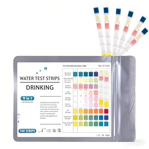 Générique 100 Lot de Test Eau Aquarium 9 en 1, Test Aquarium Eau Douce et Eau Salée, Kit Test Nitrite Nitrate, pH GH KH Chlore Cuivre Fer avec Tube et...