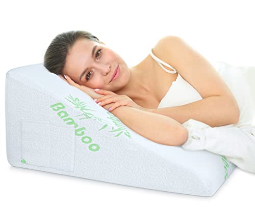 Coolbebe Wedge Pillow For Sleeping 12" Bed Triangle Wedge Pillow With Memory Foam Top|Reduce Neck & Back Pain, Acid Reflux, After Surgery|Ideal For Sleeping, Reading, Rest, Elevation #TOP22