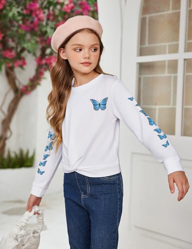 Arshiner Girls Casual Twist Front Lightweight Sweatshirt Tie Dye Printed Long Sleeve Crop Tops Pullover3