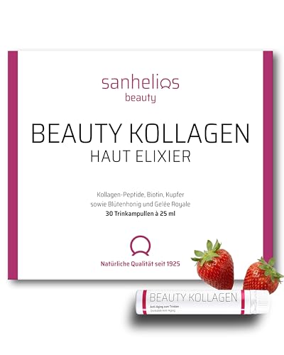Sanhelios Beauty Kollagen HAUT-ELIXIER – Anti Aging zum Trinken* - der Testsieger - 30 Trinkampullen - 2500 mg Premium-Kollagen-Peptide + Biotin, Kupfer & Vitamin C, Blütenhonig & Gelée Royale