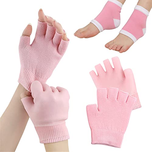 Overnight Moisturizing Gloves and Socks, 1 Pair Fingerless Moisturizing Gloves Gel Heel Socks, Dry Rough Hands Healing Gloves for Softening and Repairing Chapped Hands Feet Skin Care (Gloves & Socks)
