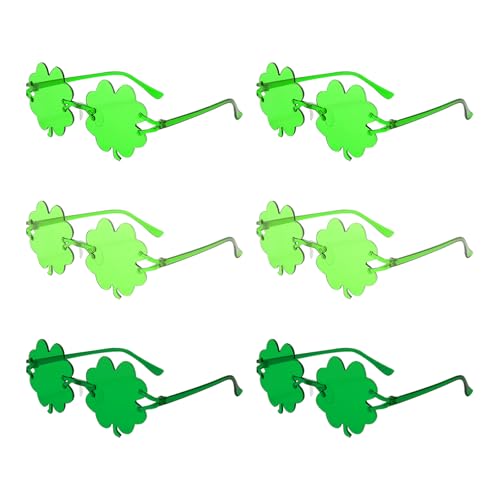 Sikweny 6 Paar St.Patricks Day Brille Vierblättrige Kleeblatt Brille Rahmenloses Design Lustige Sonnenbrille Einfaches Design für Foto-Requisiten für Geburtstagsfeiern Spielpreise