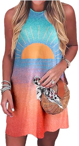 Image of Summer Sundress for Women Graphic Mini Tank Dress Sleeveless Beach Dresses Short Casual Sun Dresses