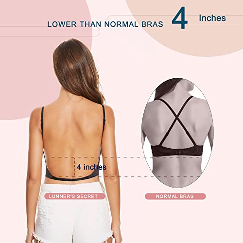 Lunner's Secret Low Back Bra For Women - Seamless Underwire Halter Bra U-Shaped Invisible Backless Bras - Multiway Convertible Straps Bras (Black, Medium) #TOP2