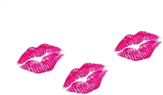 3 KISS LIPS Kissing Pink Lipstick Print 2.5'' on Clear Vinyl Sticker Car or Mirror Hot Lips Decals ((3) 1.5'' x 2.5'', PINK on CLEAR)