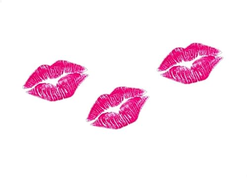 3 Kiss Lips Kissing Pink Lipstick Print 2.5'' On Clear Vinyl Sticker Car Or Mirror Decals ((3) 1.5'' X 2.5'', Pink On Clear) #TOP17