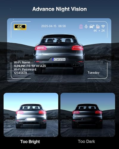 Dash Cam Front and Rear, 4K+2K Recording Dash Camera for Cars, Night Vision with WDR, 170° Wide Angle, 5.8G/2.4G Dual Wi - Additional View