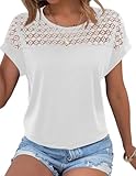 Zeagoo Womens Lace White T Shirts Scoop Neck Summer Tops Elegant Short Sleeve Blouses Batwing Tunic M