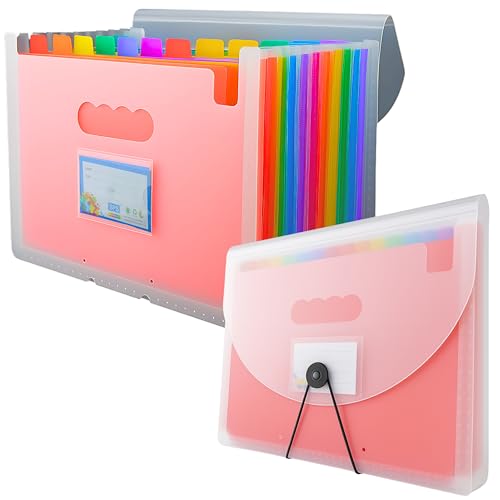 Image of SPS A4 Expanding File Folder - 13 Pockets | Transparent | Pastel Color Dividers | Snap Button Closure | Fits A4 & Letter Size | Waterproof & Lightweight