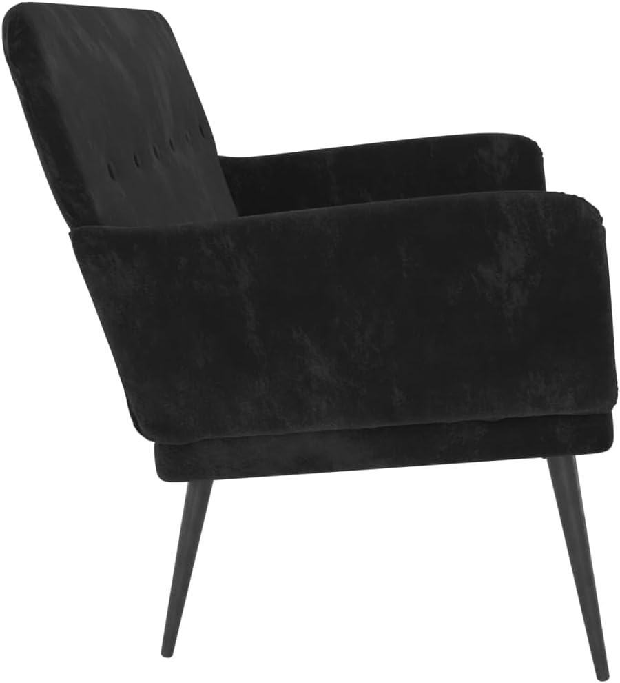 vidaXL Black Velvet Loveseat Bench - Upholstered Metal/Plywood Frame with Armrests for Living Room, Lounge Seating, Home Decor