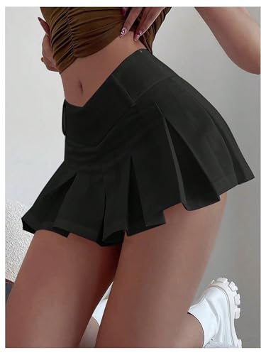 SOLY HUX Women's Pleated Low Rise Skirt Flared A Line Flowy Y2k Mini Skirts3