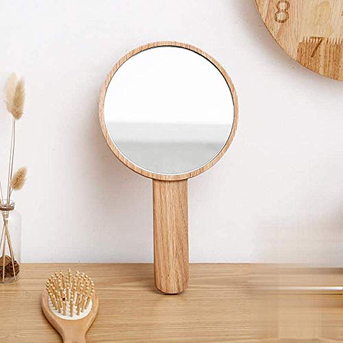 Sooiy Espejo de Maquillaje HD Mango de Madera Maciza Espejo de baño portátil de Mano Espejo de la Belleza de Madera Cover