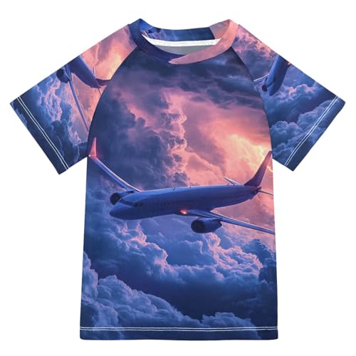 Jucciaco Boys Swimsuit Airplane Aircraft Lightning Tornado Sunscreen Kids Sun Rashguard Short Sleeve T-Shirts Swimwear Sets UPF 50+ Multicoloured