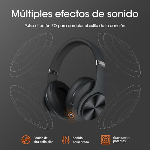 DOQAUS Auriculares Inalámbricos Bluetooth,3 Modos EQ/90 Horas de Reproducción/Bluetooth 5.3 Cascos Bluetooth, Auriculares Inalámbricos con Micrófono y 40mm Controlador,para Móviles/TV/PC/Hogar-Negro - Imagen 5