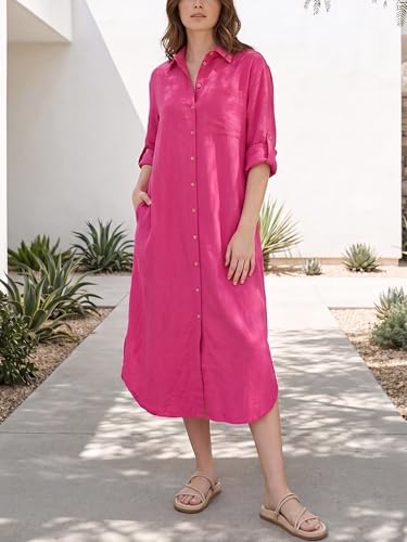 Image of Kuraki Women's Casual Print Button Front Maxi Shirt Dress