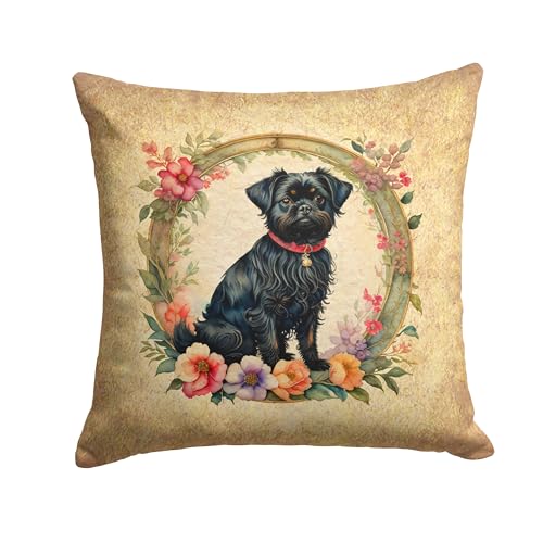 Caroline's Treasures DAC2072PW1818 Affenpinscher and Flowers Fabric Decorative Pillow Machine Washable, Indoor Outdoor Decorative Pillow for Couch, Bed or Patio, 18Hx18W