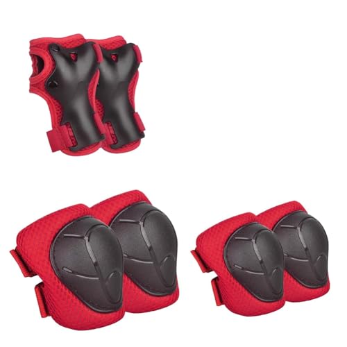 Kopinma Knee Pads for Kids Elbow Pads Set Knee Pads for Girls Boys with Wrist Guards Red