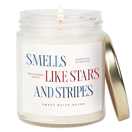 Sweet Water Decor Patriotic Candle Smells Like Stars and Stripes 4th of July Decoration Apple Maple Bourbon Scented Non-Toxic Soy Wax Candle 9oz Glass Jar 40 Hour Burn Time Poured in the USA