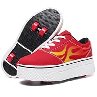 ANEFUN Shoes with Wheels for Boys Girls Removable 4 Wheels Roller Skates Shoes Children, red, 30