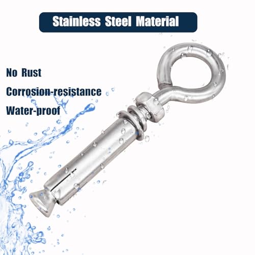 Image of 5 /16 inch x 4-3 /16 inch Shoulder Eyebolts, Heavy Duty 304 Stainless Steel Expansion Concrete Wall Anchors Eyebolt Screw, Lag Eyebolt Screws for Wall Ceiling Concrete, 10 Pack