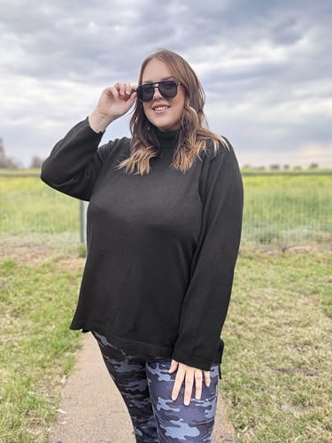 Image of CARCOS Plus Size Sweaters for Women Solid Turtleneck Sweater Long Sleeve Pullover Tops Casual Split Hem Knit Shirts