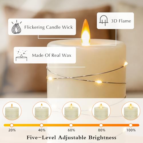Bougies LED rechargeables en cire véritable avec télécommande | Lot de 3 - 4