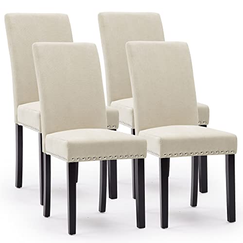 Lsspaid Dining Chairs, Fabric Padded Dining Room Chairs, Nail Head Trim Dining Chair, Beige, Set Of 4 #TOP24