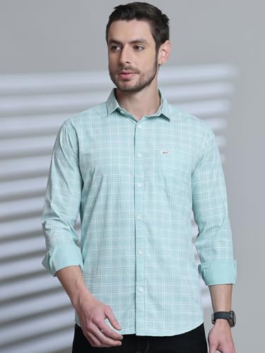 Image of Majestic Man Comfort Slim Fit Spread Collar Small Checked Cotton Casual Shirt