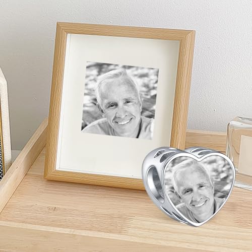 NINGAN Personalized Photo Charms For Bracelets/Necklace 925 Sterling Silver Love Heart Shaped Engraved Customize Picture Gift for Birthday Mother's Day,Bead Charms Jewelry for Women3