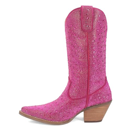 Image of Dingo Womens Silver Dollar Rhinestone Round Toe Pull On Casual Boots Mid Calf Mid Heel 2-3 inch - Black